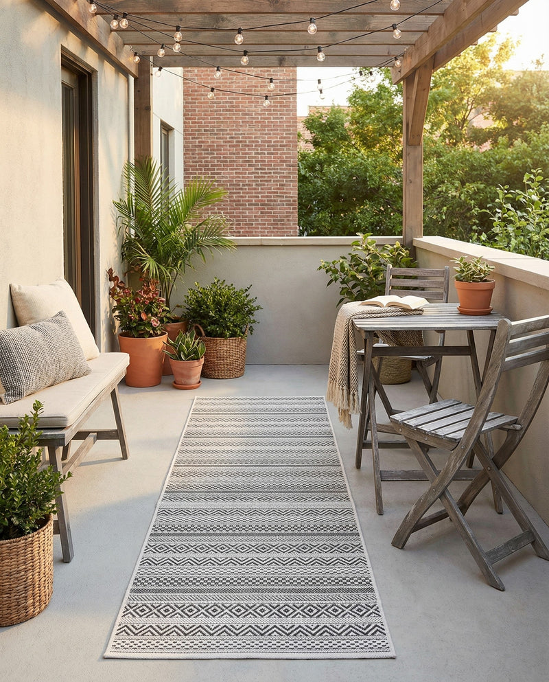 Seaside Stripes Collection Area Rug -  Boardwalk (Beige) Runner Beige  lifestyle 78