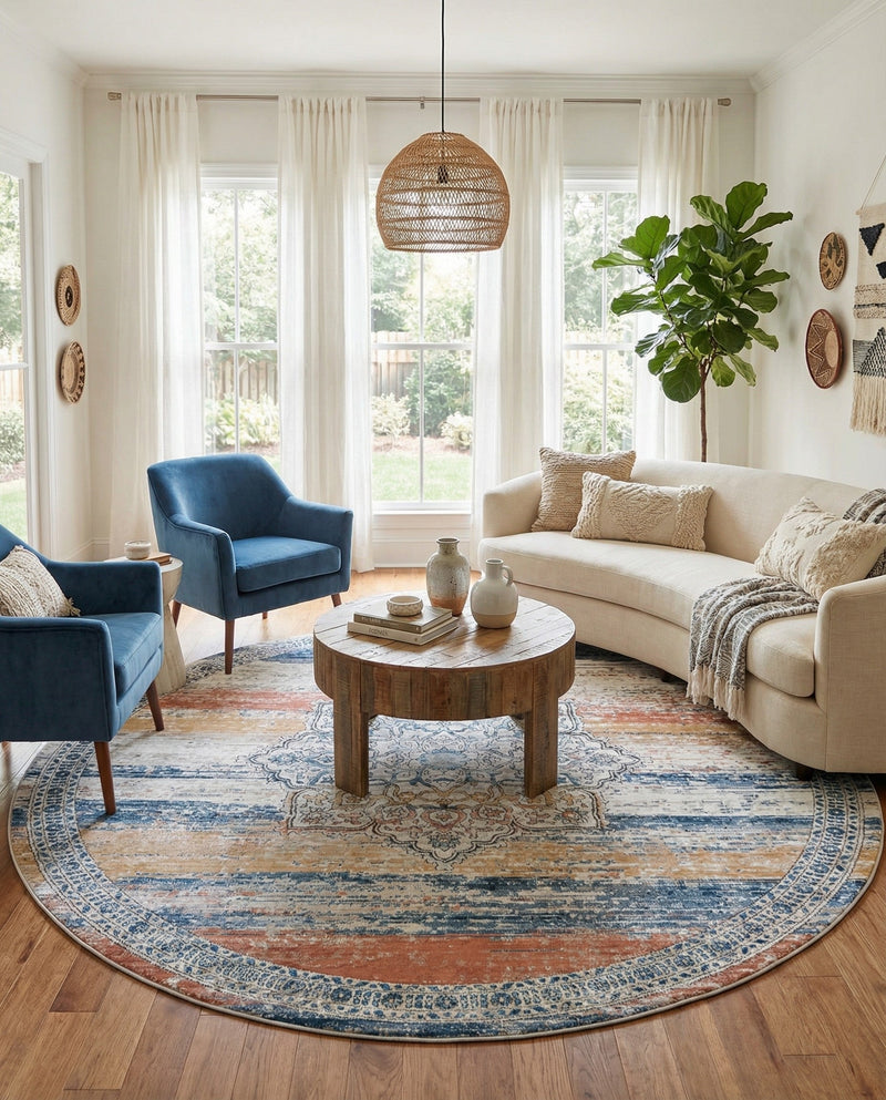 Mykonos Manor Collection Area Rug -  Tinos (Multi) Round Multi  lifestyle 34