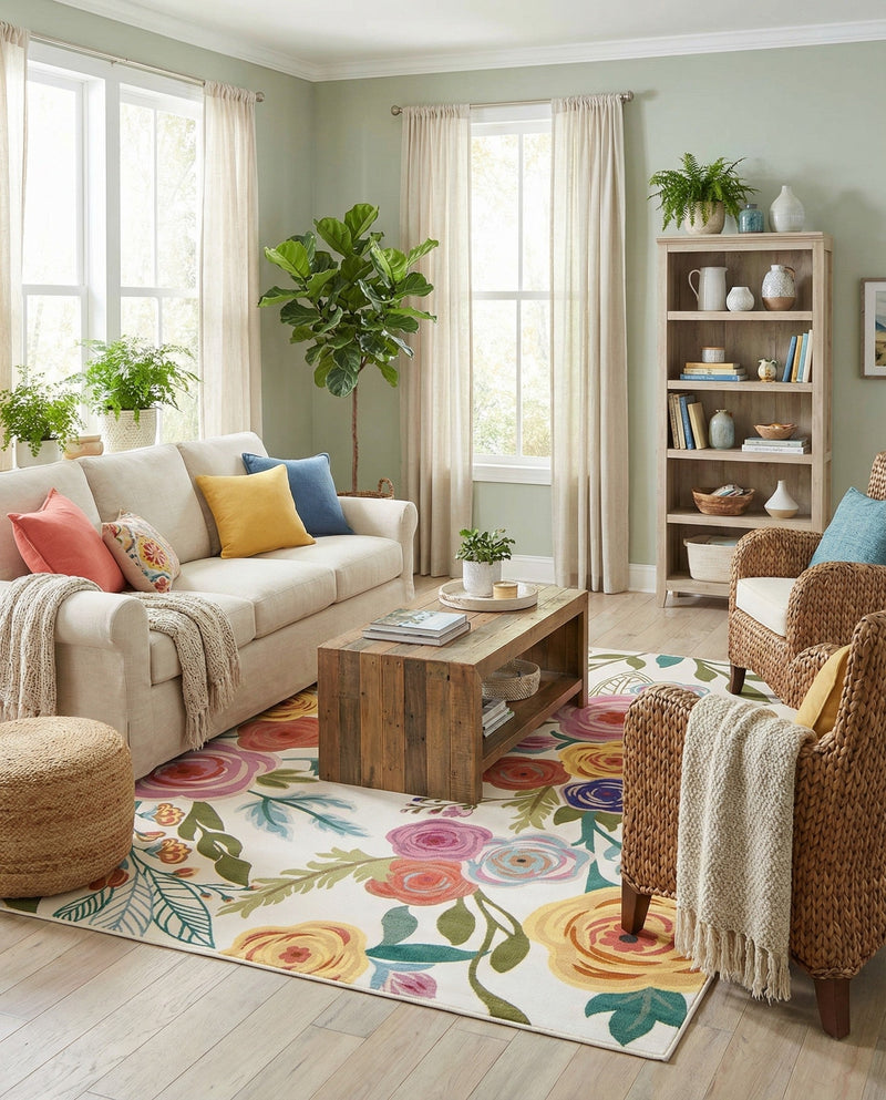 Meadow Breeze Collection Area Rug -  Petal Rectangle Ivory  lifestyle 22