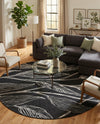 Seaside Blooms Collection Area Rug -  Evergreen (Ivory Charcoal) Round Ivory Charcoal  lifestyle 36