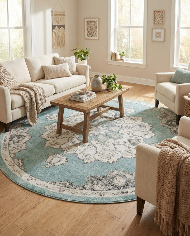 Beverly Grove Collection Area Rug - Melrose (Aqua) Round Aqua  lifestyle 52
