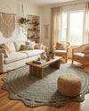 Woven Seaside Jute Collection Area Rug - Nantucket Round Green and White  lifestyle 17