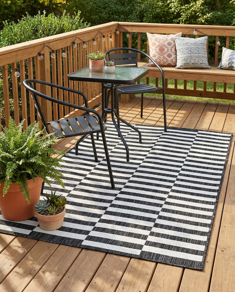 Seaside Stripes Collection Area Rug - Cabana (Charcoal) Rectangle Charcoal  lifestyle 20