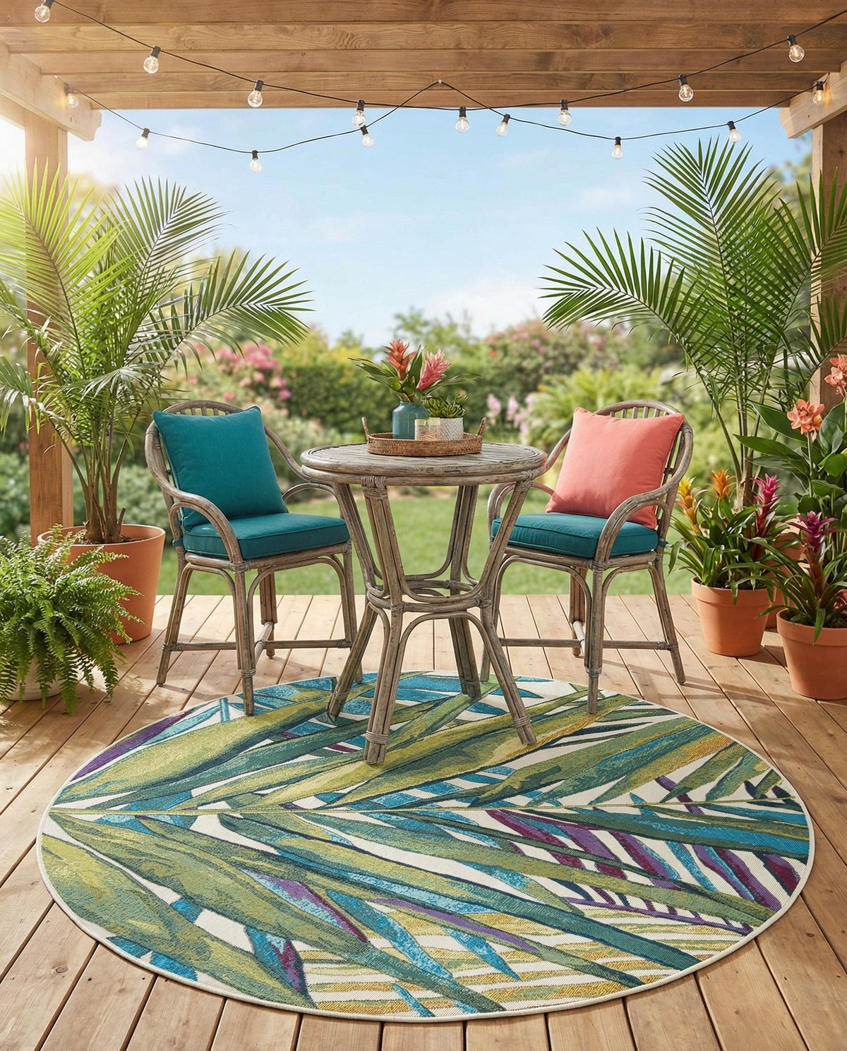 Seaside Blooms Collection Area Rug -  Arcadia Round Multi  lifestyle 107