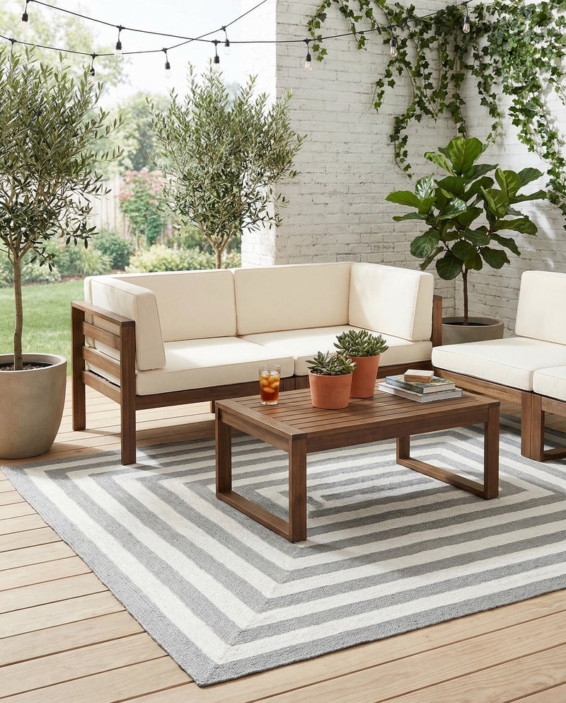 Sustainable Strands Indoor-Outdoor Oasis Collection Area Rug - Harborview Rectangle Gray and White  lifestyle 40