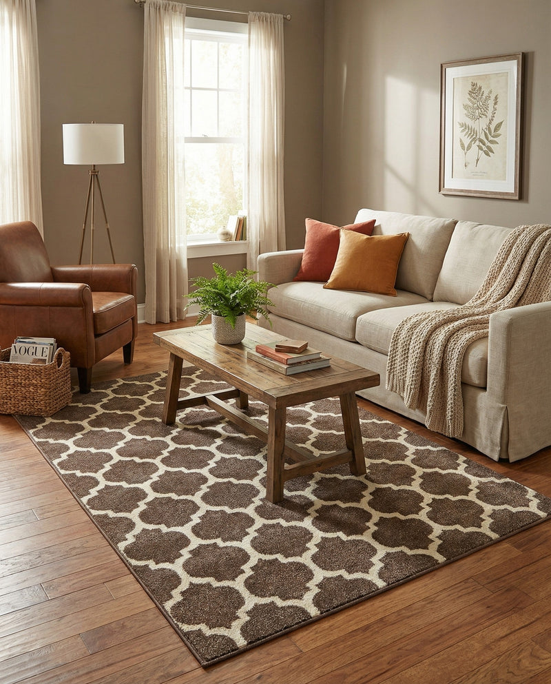 Lattice Gardens Collection Area Rug -  Bloomfield (Brown) Rectangle Brown  lifestyle 7