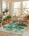 Seaside Blooms Collection Area Rug -  Flora Rectangle Blue Green  lifestyle 34
