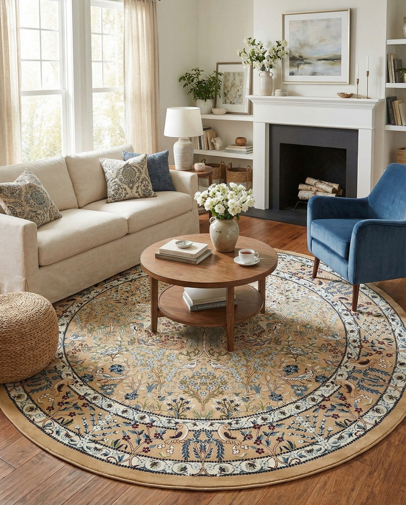 Persian Elegance Collection Area Rug -  Kerman (Beige) Round Beige  lifestyle 40