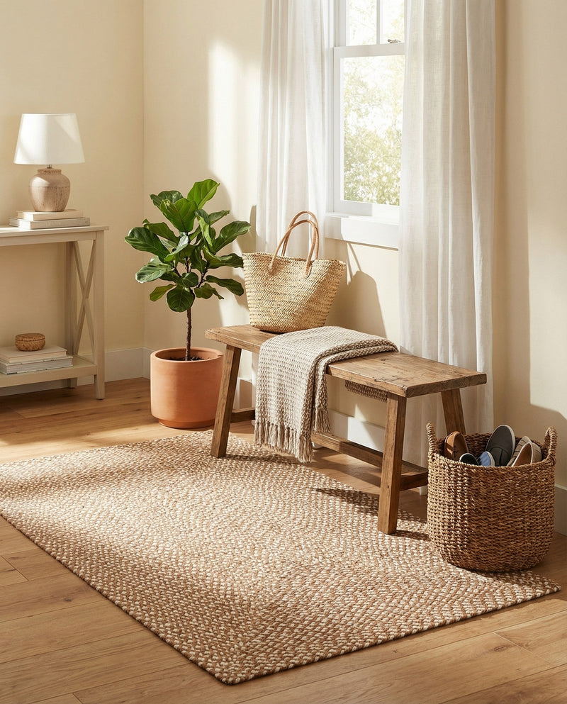 Highland Woven Jute Collection Area Rug - Glenmore (Light Brown) Rectangle Light Brown  lifestyle 4