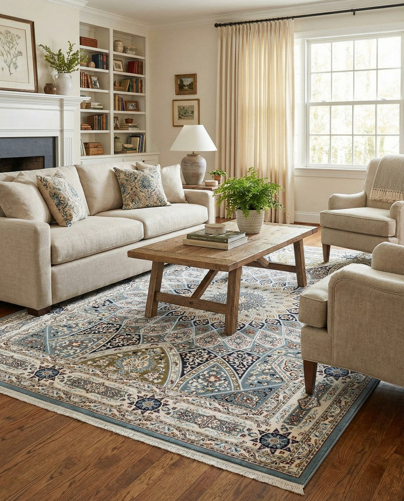 Persian Elegance Collection Area Rug -  Hamedan (Blue) Rectangle Blue  lifestyle 8