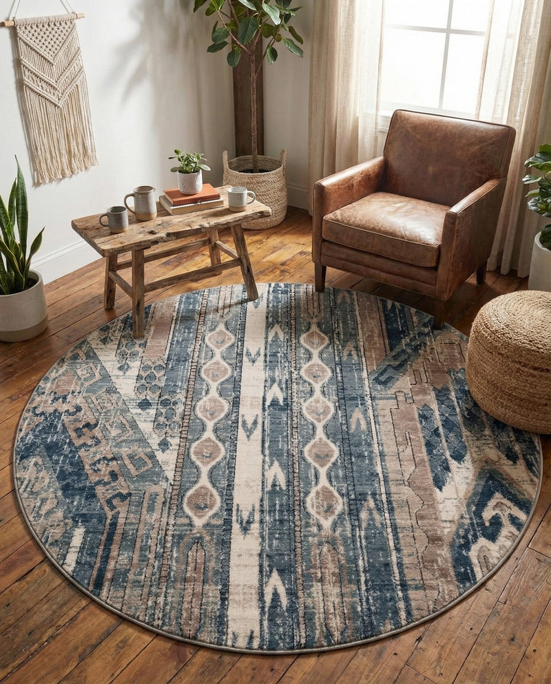 Cascade Range Collection Area Rug - Hood (Navy Blue) Round Navy Blue  lifestyle 70