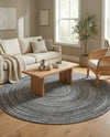 Sustainable Strands Indoor-Outdoor Oasis Collection Area Rug -  Sandbar (Black and White) Round Black and White  lifestyle 68