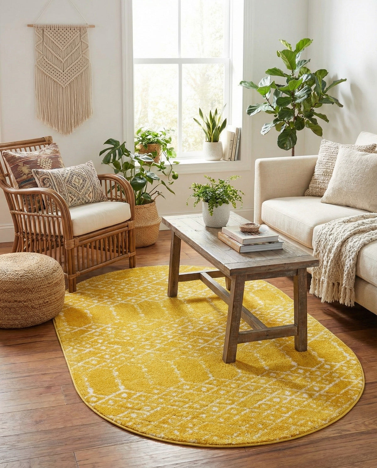 Marrakesh Lattice Collection Area Rug - Casablanca (Yellow) Oval Yellow  lifestyle 83