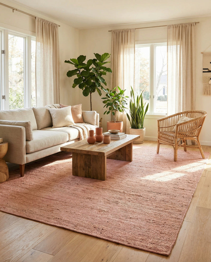 Woven Seaside Jute Collection Area Rug - Savannah (Light Pink) Rectangle Light Pink  lifestyle 15