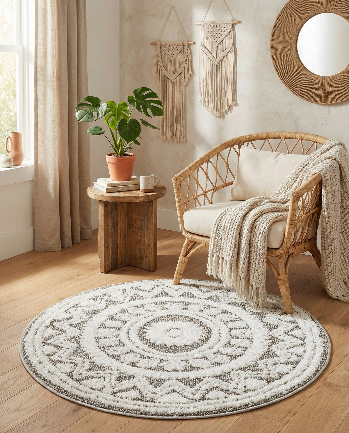 Sahara Chic Collection Area Rug -  Tangier Round Gray  lifestyle 118