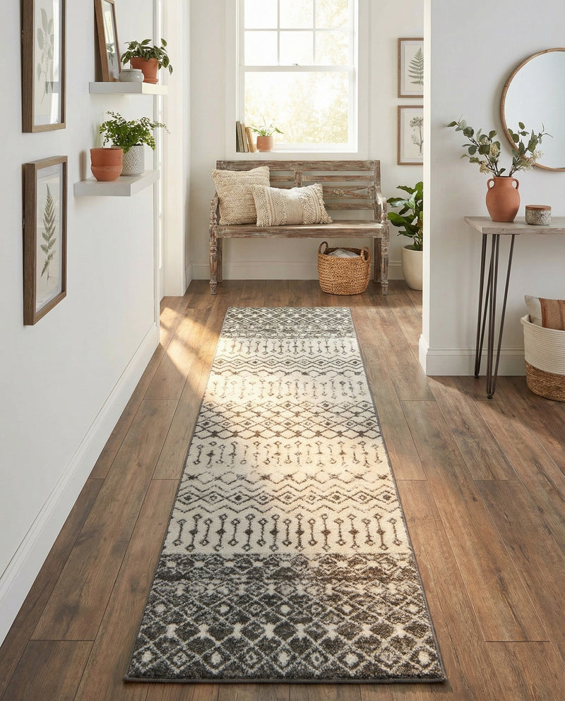 Mediterranean Lattice Collection Area Rug -  Casablanca (Ivory and Gray) Runner Ivory and Gray  lifestyle 69