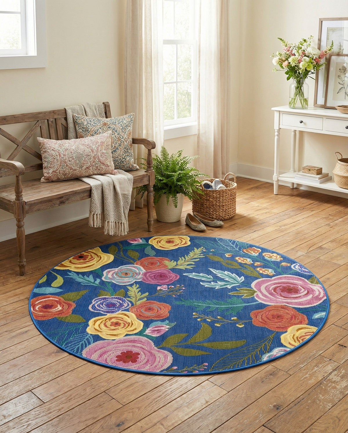 Meadow Breeze Collection Area Rug -  Petal Round Blue  lifestyle 101