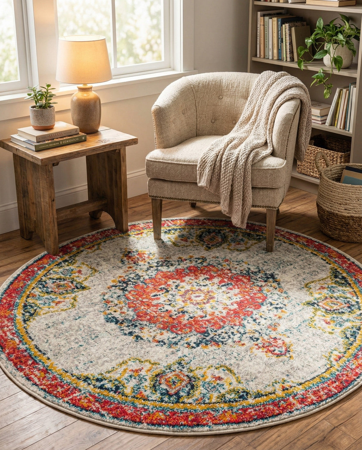 Brighton Terrace Collection Area Rug - Hove (Ivory) Round Ivory  lifestyle 102