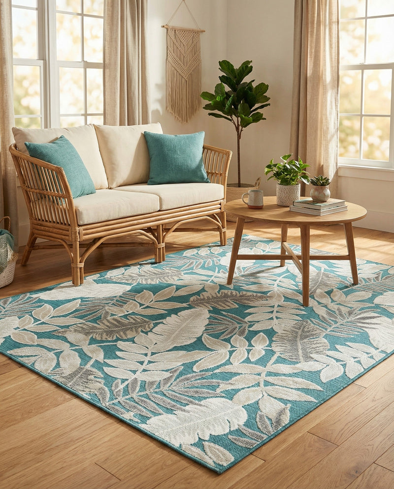 Seaside Blooms Collection Area Rug -  Serene Rectangle Light Blue  lifestyle 65