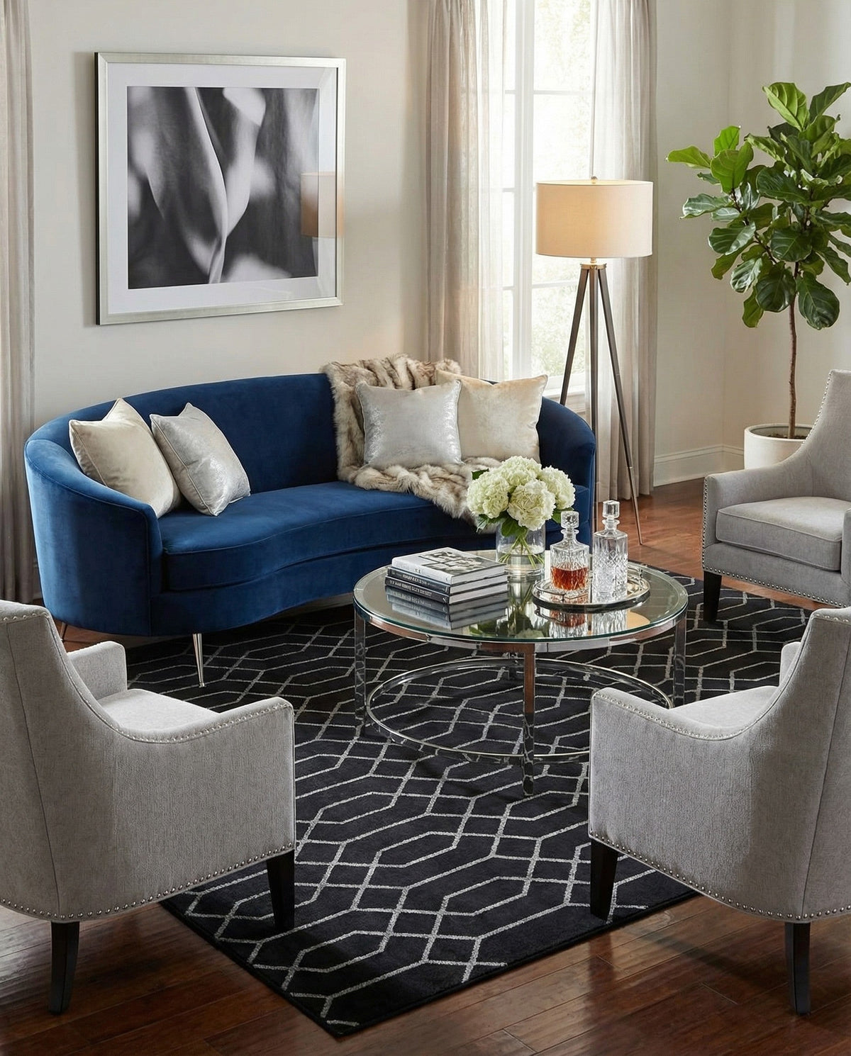 Hollywood Luxe Collection Area Rug - Sunset Rectangle Black and Silver  lifestyle 82