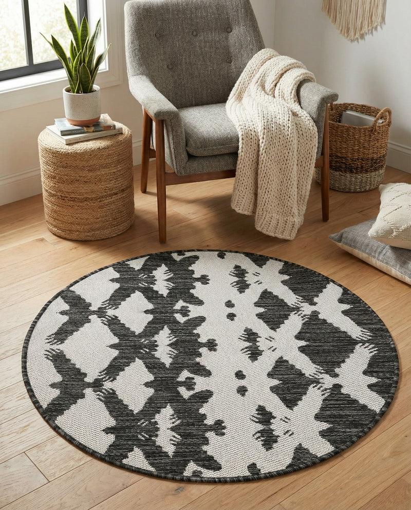 Urban Terrace Collection Area Rug -  Gramercy Round Black and White  lifestyle 51