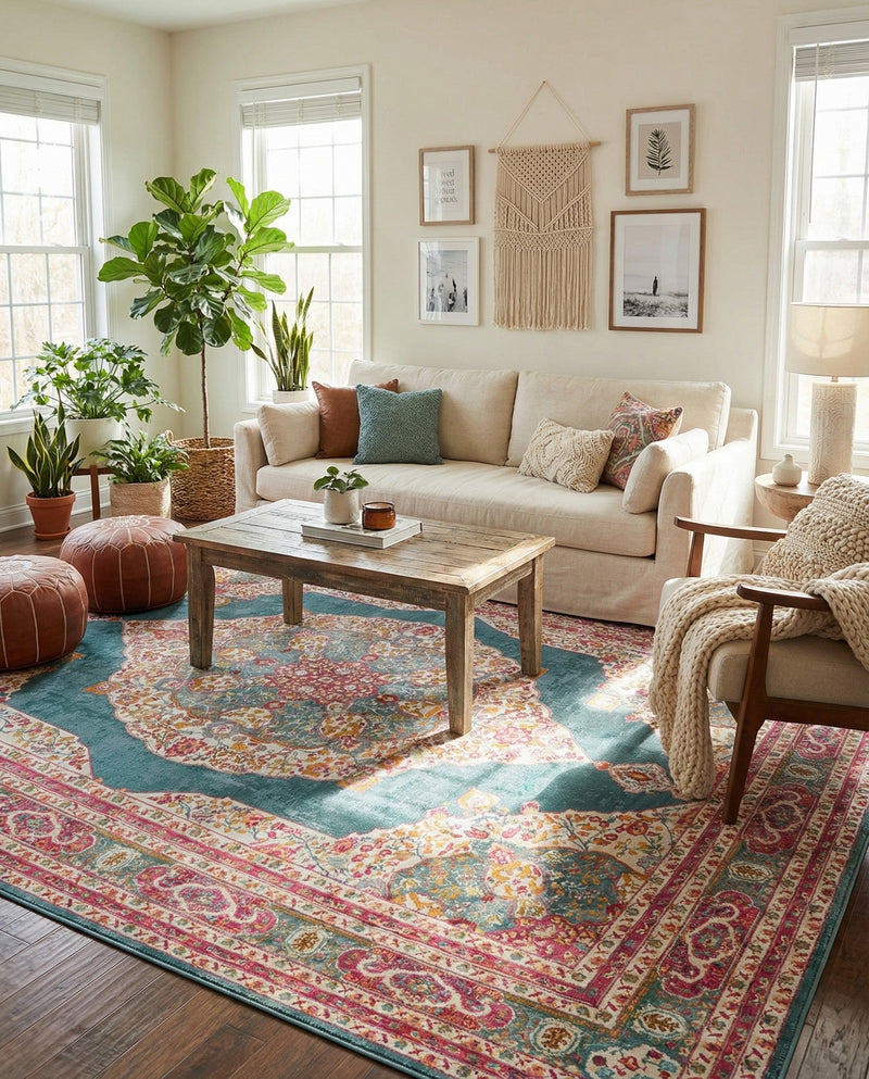 Caribbean Breeze Collection Area Rug -  Windward Rectangle Turquoise  lifestyle 23