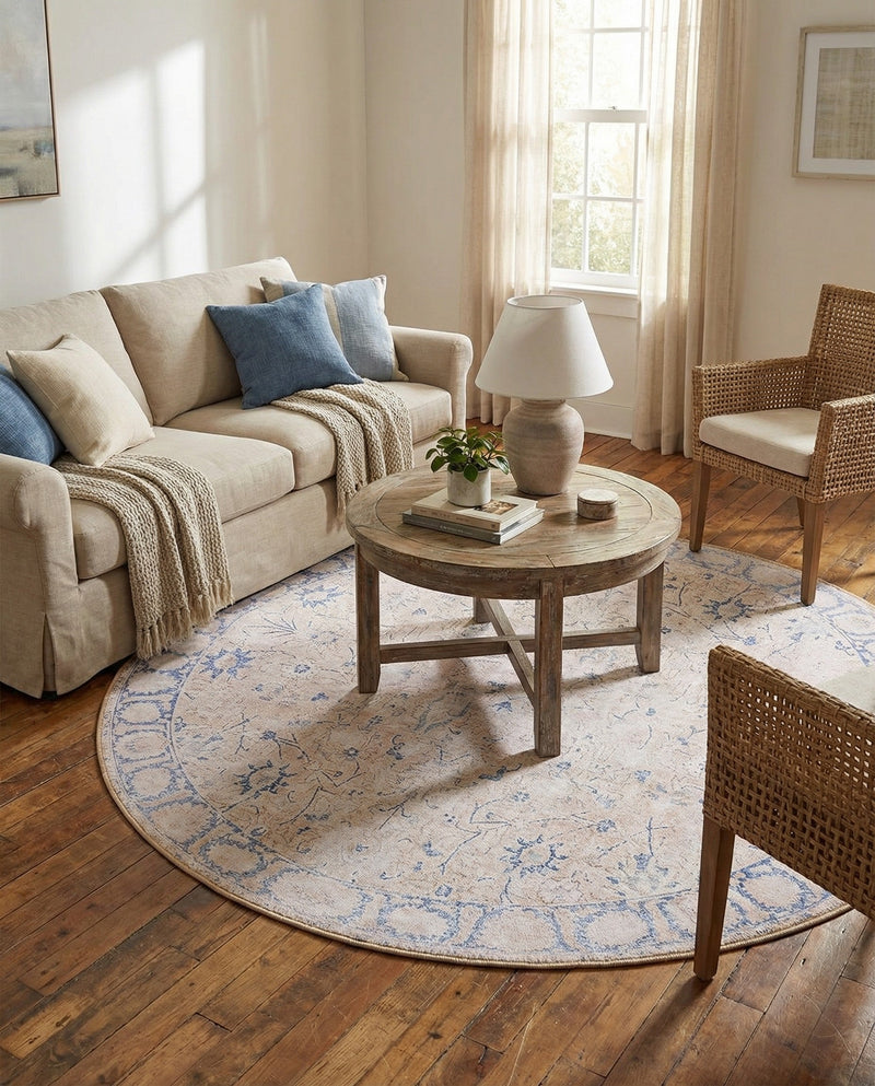 Heritage Elegance Collection Area Rug -  Nijo Round Beige  lifestyle 44