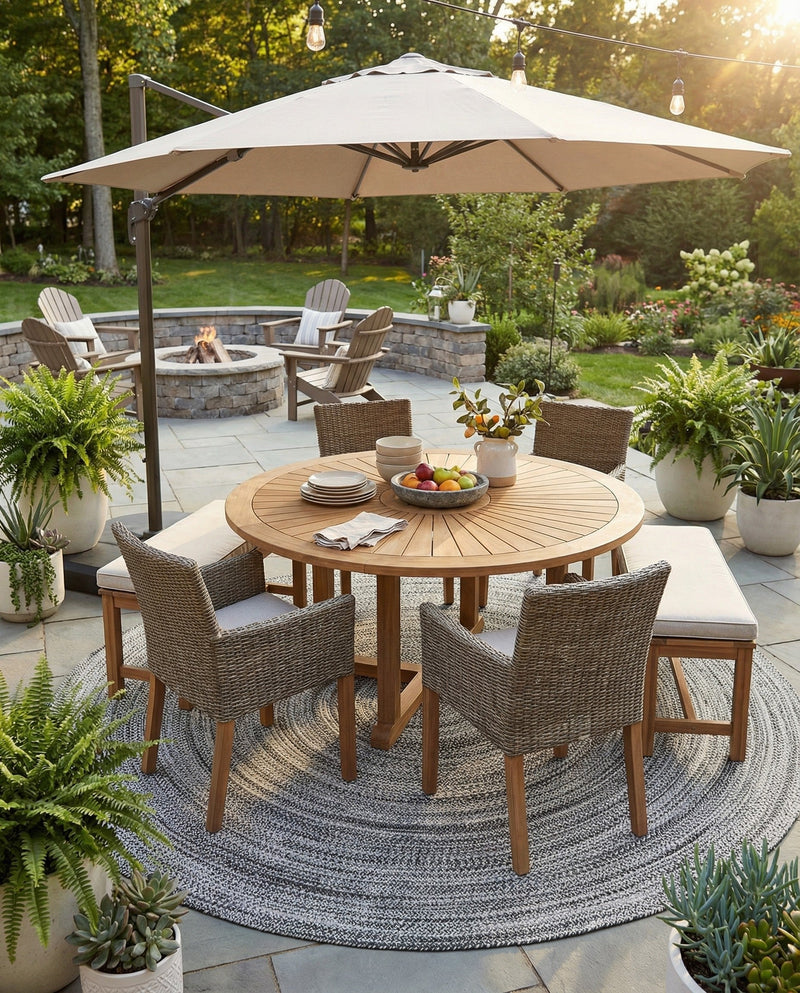 Sustainable Strands Indoor-Outdoor Oasis Collection Area Rug -  Sandbar (Black and White) Round Black and White  lifestyle 34