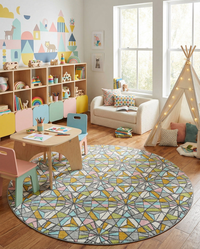 Wonder Tykes Collection Area Rug -  Chromatic Round Multi  lifestyle 50