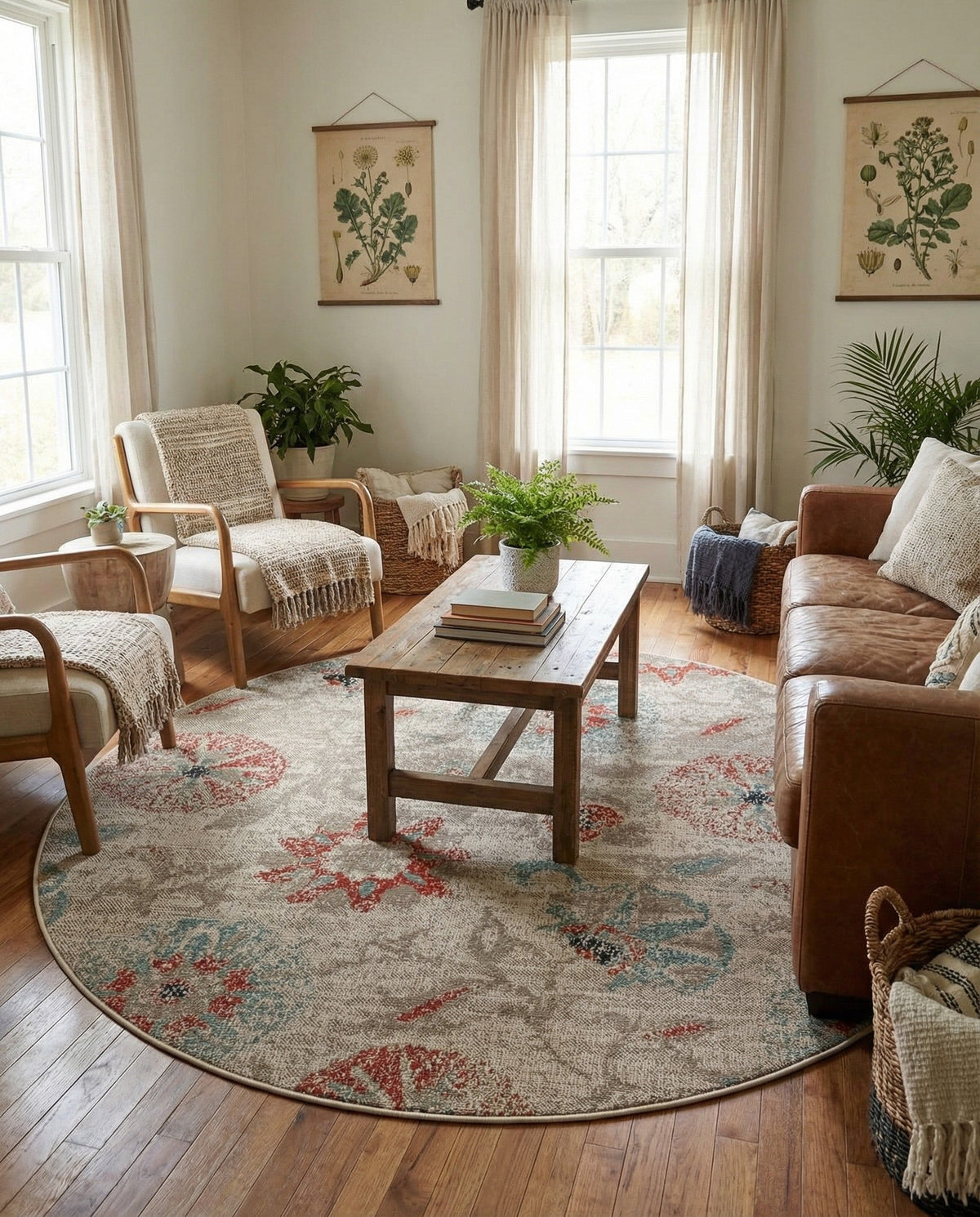 Seaside Blooms Collection Area Rug - Seychelles Round Beige  lifestyle 123