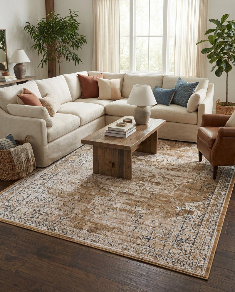 Coastal Manor Collection Area Rug -  Pelican Rectangle Khaki  lifestyle 19