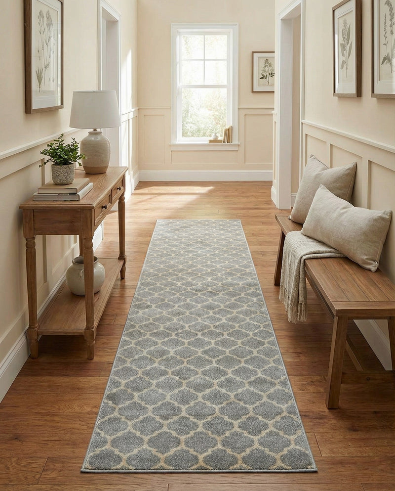 Lattice Gardens Collection Area Rug -  Bloomfield (Light Gray) Runner Light Gray  lifestyle 47