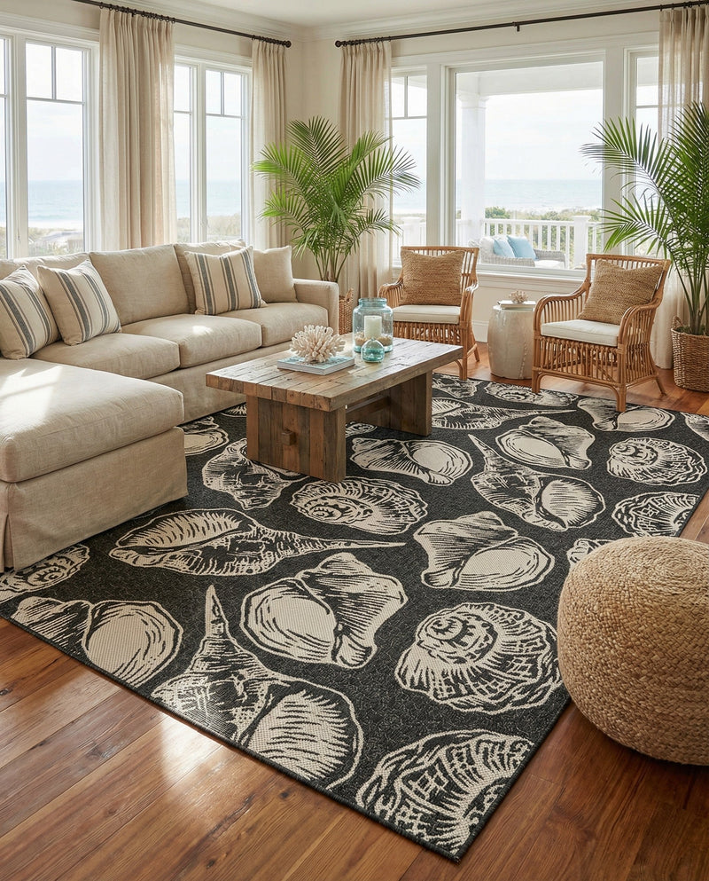 Seaside Haven Rugs Collection Area Rug -  Lighthouse (Black and White) Rectangle Black and White  lifestyle 21