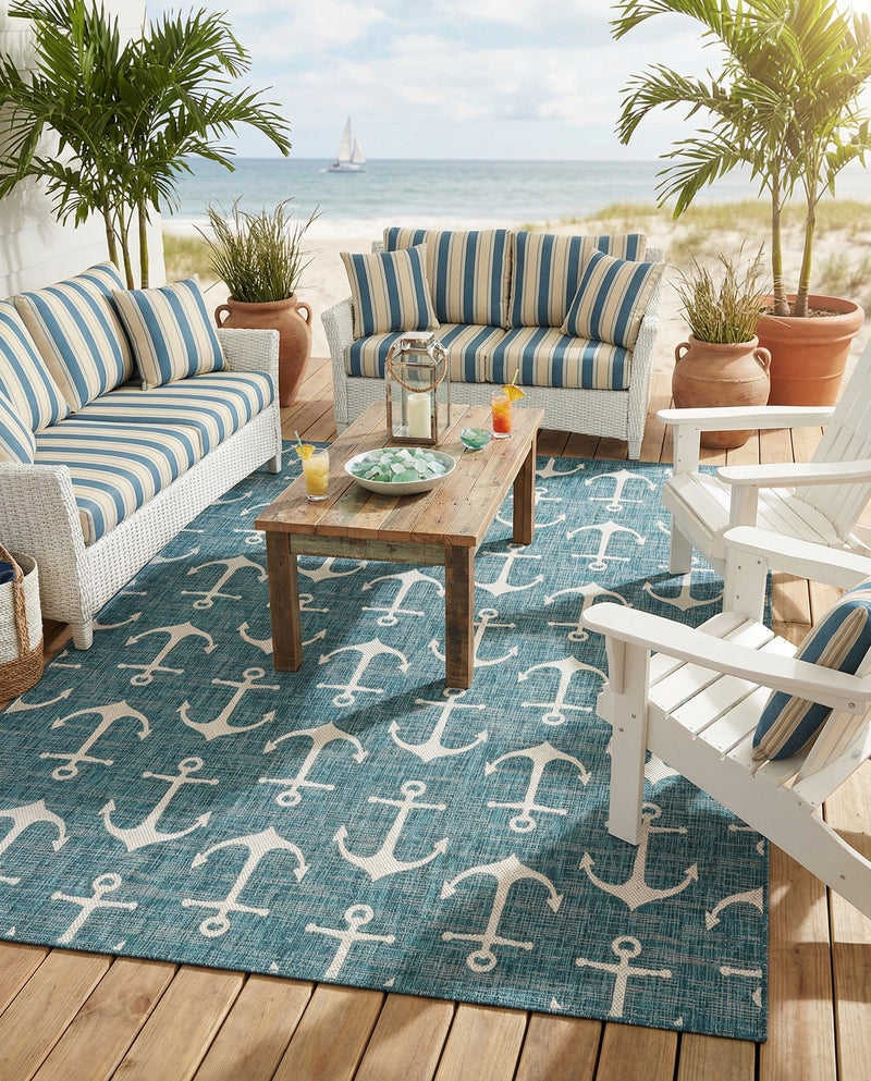 Seaside Haven Rugs Collection Area Rug - Sapphire (Teal) Rectangle Teal  lifestyle 5