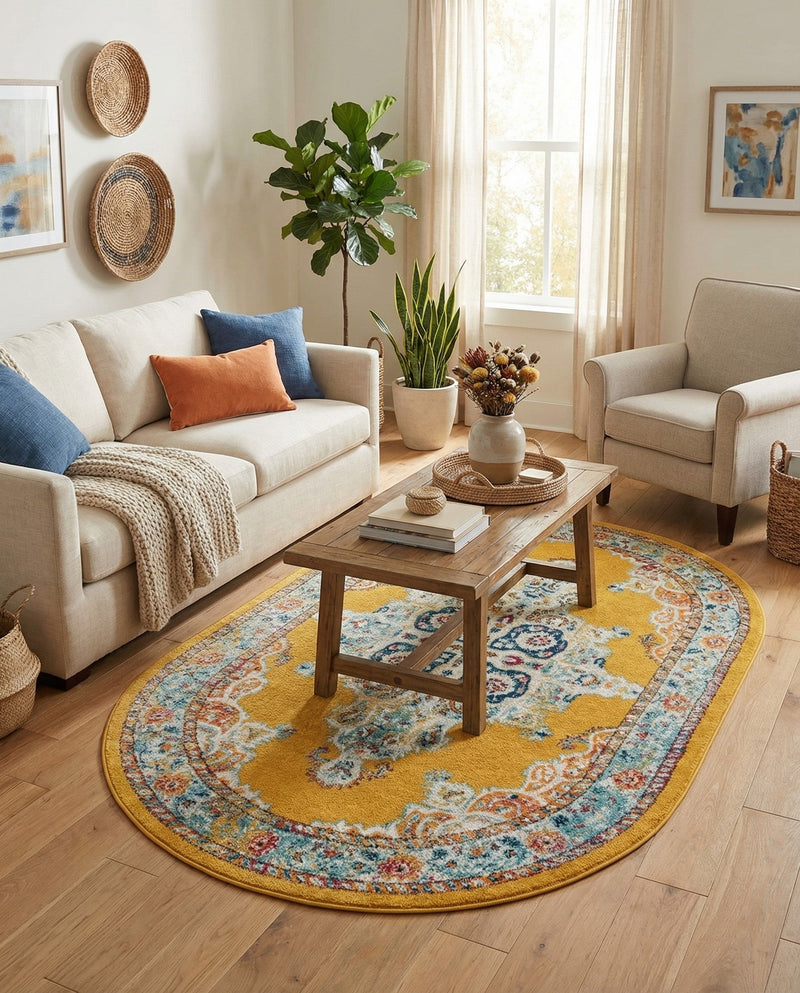 Beverly Grove Collection Area Rug -  Fairfax (Yellow) Oval Yellow  lifestyle 64