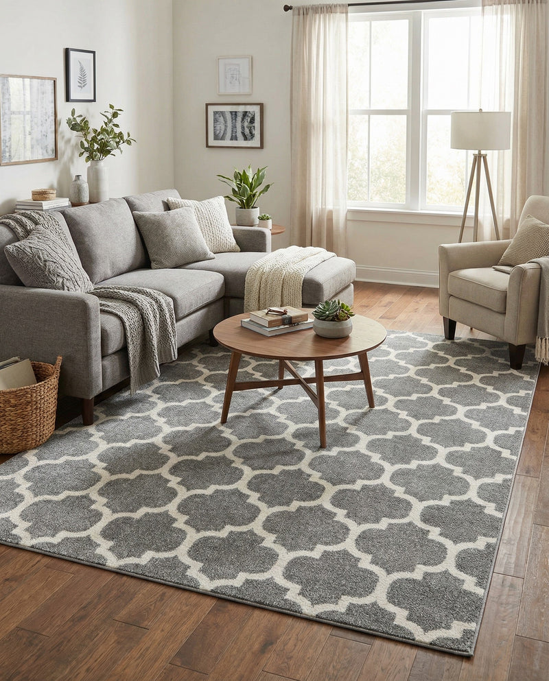 Lattice Gardens Collection Area Rug -  Bloomfield (Dark Gray) Rectangle Dark Gray  lifestyle 23