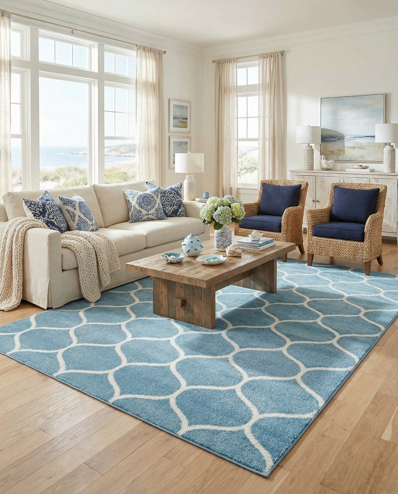 Trellis Mosaic Collection Area Rug -  Pergolatown (Light Blue) Rectangle Light Blue  lifestyle 4