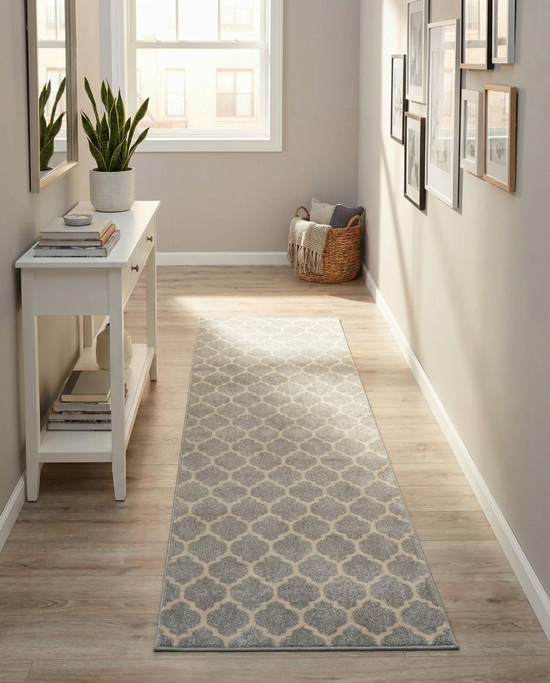 Lattice Gardens Collection Area Rug -  Bloomfield (Light Gray) Runner Light Gray  lifestyle 50