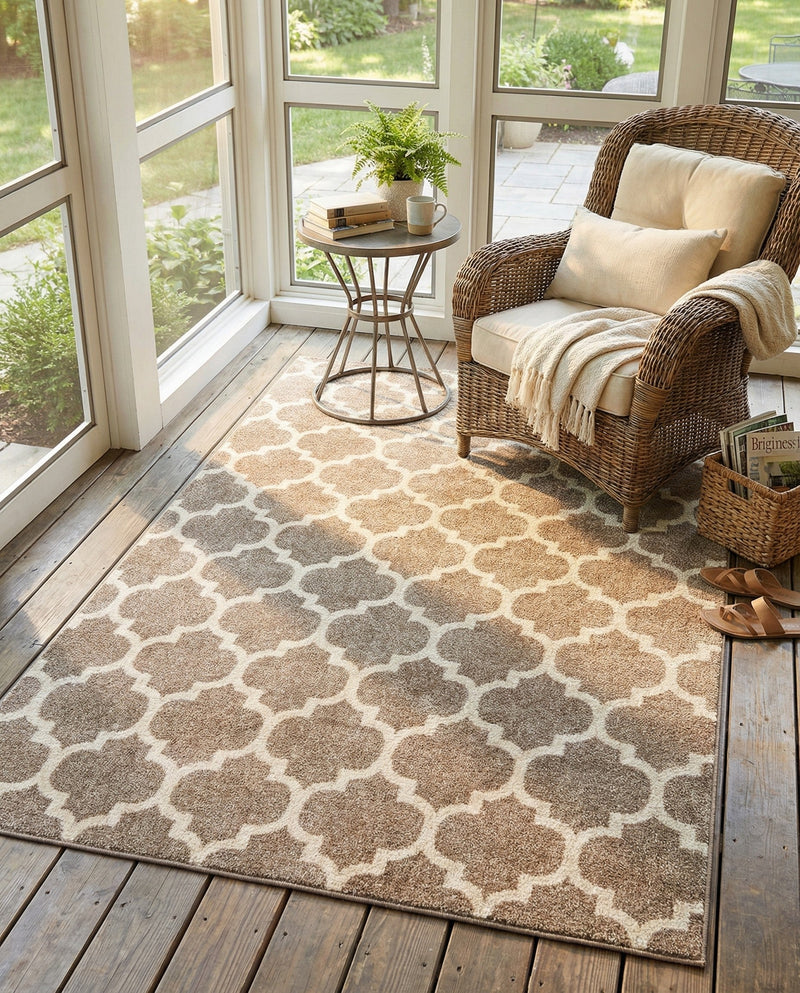 Lattice Gardens Collection Area Rug -  Bloomfield (Light Brown) Rectangle Light Brown  lifestyle 12