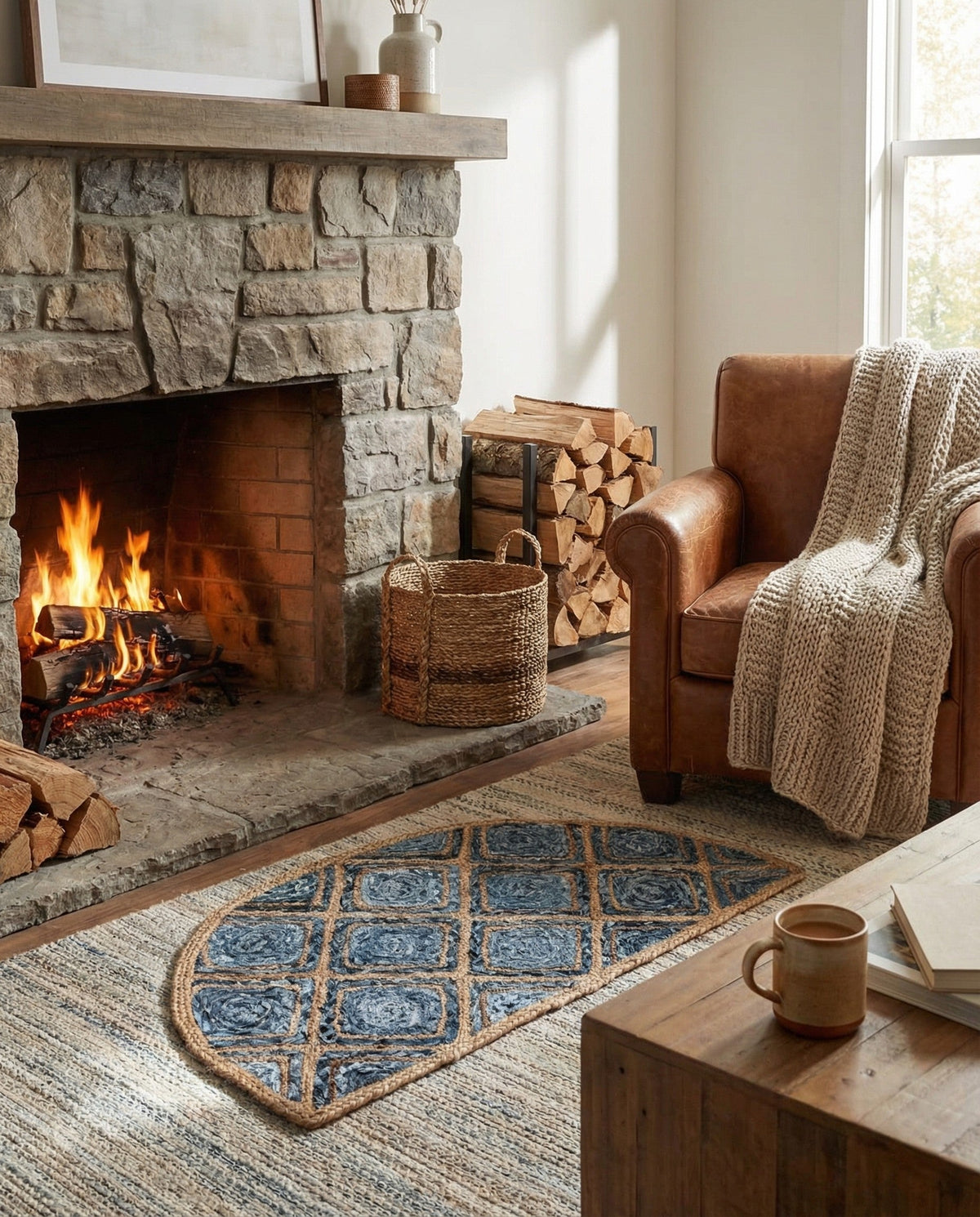 Woven Seaside Jute Collection Area Rug - Marina Hearth Blue  lifestyle 73