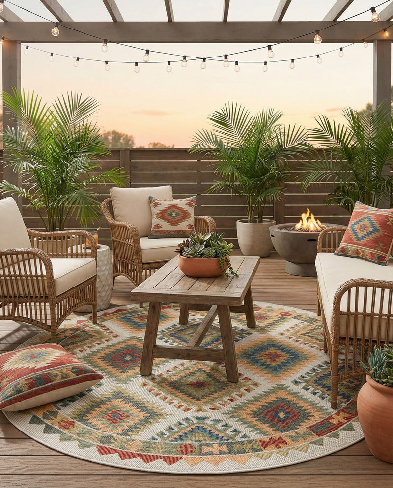 Coastal Terrace Collection Area Rug -  Sandbar Round Ivory  lifestyle 86