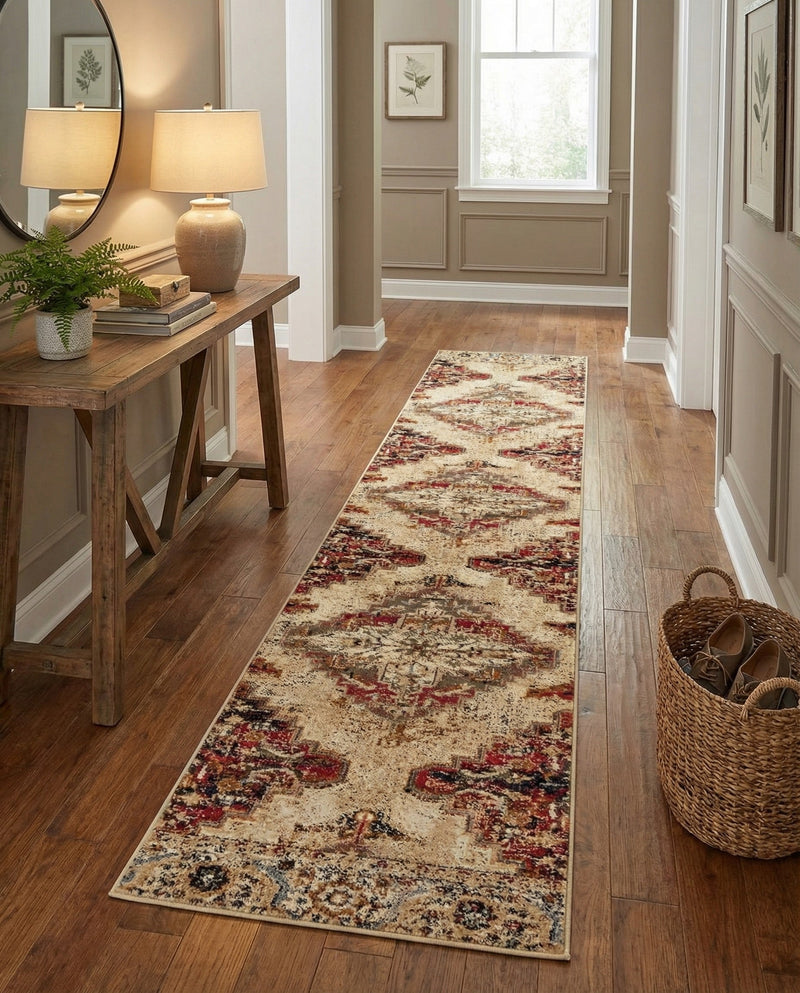 Neptune Elegance Collection Area Rug -  Naiad Runner Burgundy Beige  lifestyle 50