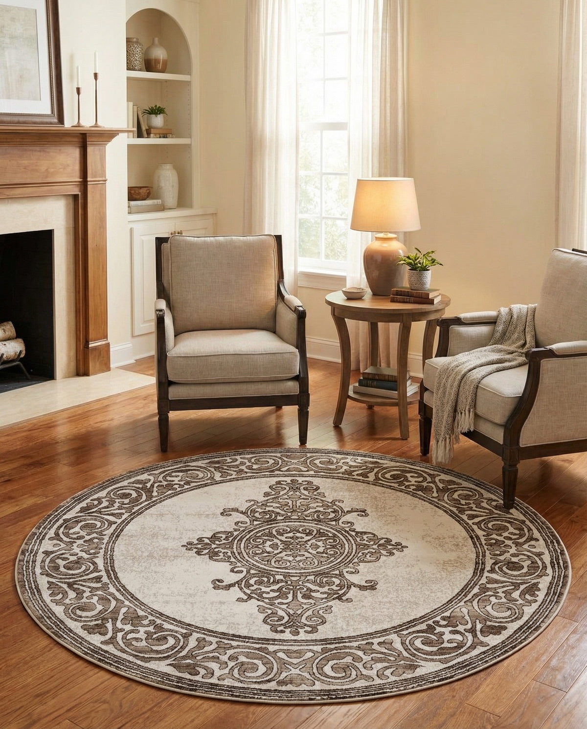 Sanctuary Retreat Collection Area Rug - Haven Round Chocolate Brown  lifestyle 180