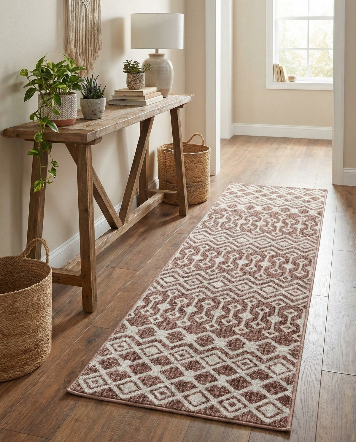 Geo Garden Lattice Collection Area Rug -  Andalusia Runner Dusty Rose  lifestyle 186