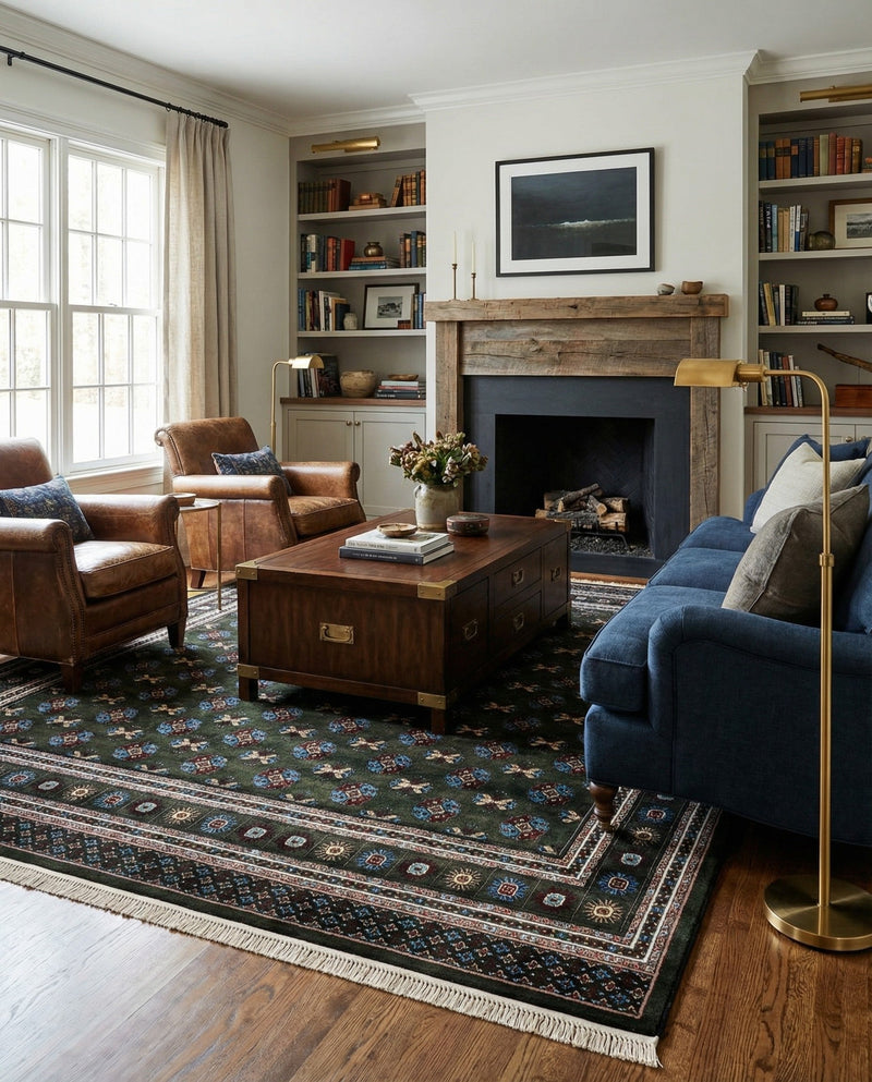 Samarkand Elegance Collection Area Rug -  Margilan (Dark Green) Square Dark Green  lifestyle 63