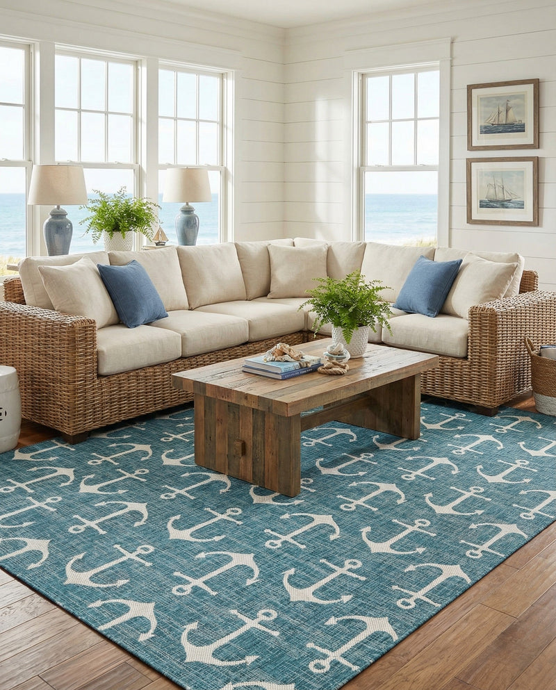 Seaside Haven Rugs Collection Area Rug - Sapphire (Teal) Rectangle Teal  lifestyle 21