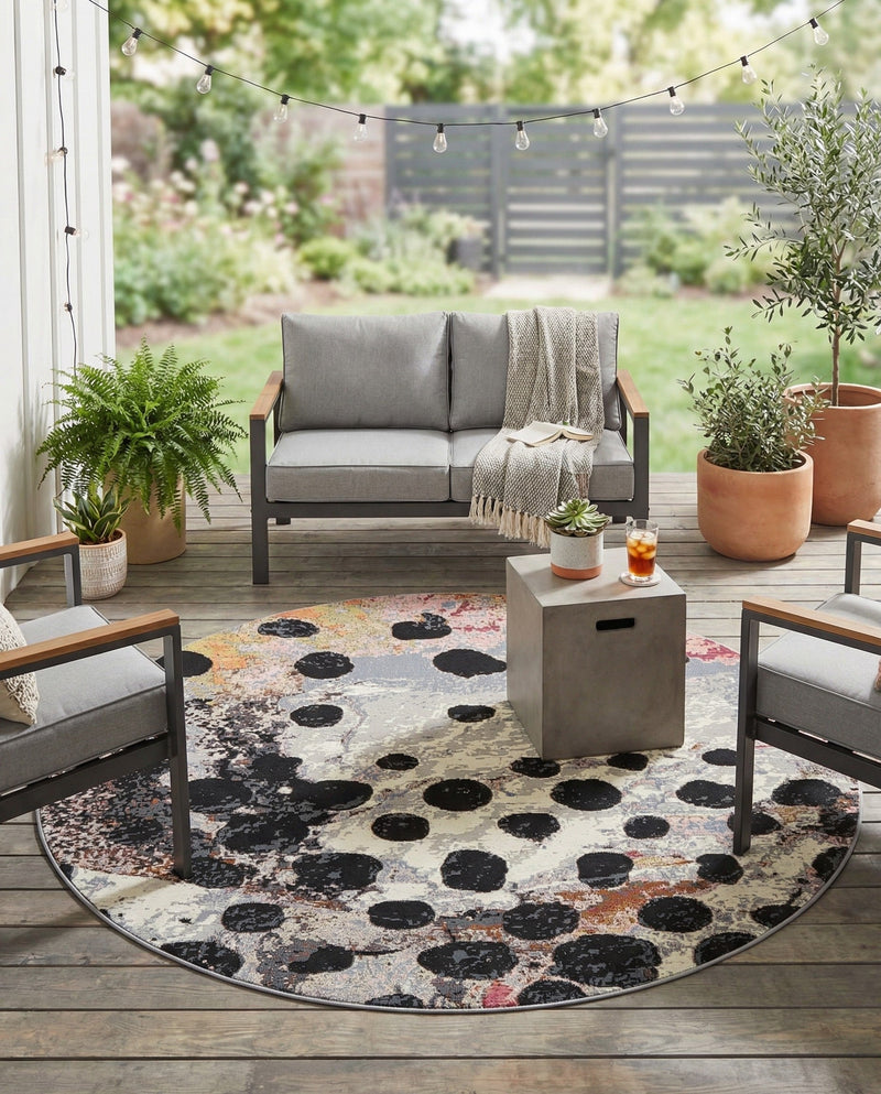 Urban Terrace Collection Area Rug -  Piazza Round White and Black  lifestyle 78