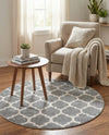 Lattice Gardens Collection Area Rug -  Bloomfield (Dark Gray) Round Dark Gray  lifestyle 65
