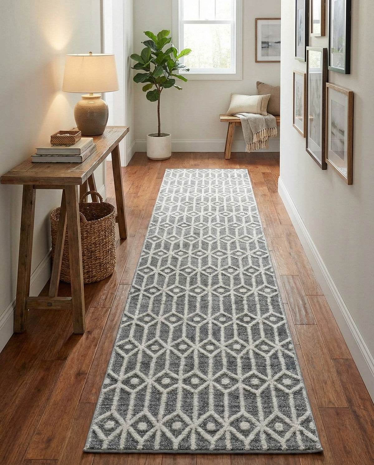 Garden Maze Retreat Collection Area Rug -  Mazeview Runner Gray  lifestyle 131