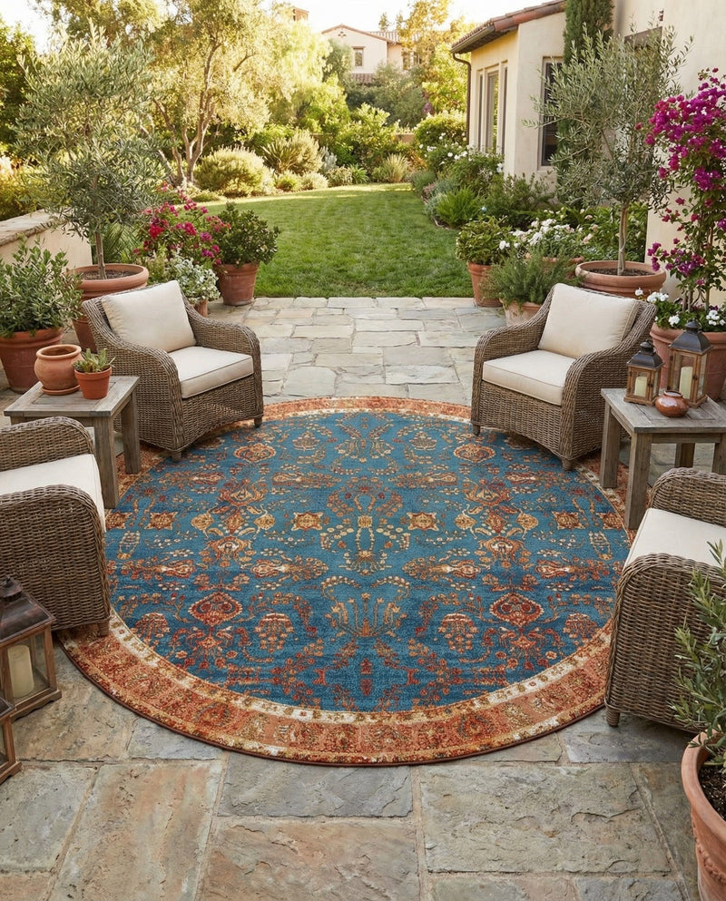 Patio Heritage Collection Area Rug -  Pavilion Round Navy Blue  lifestyle 48